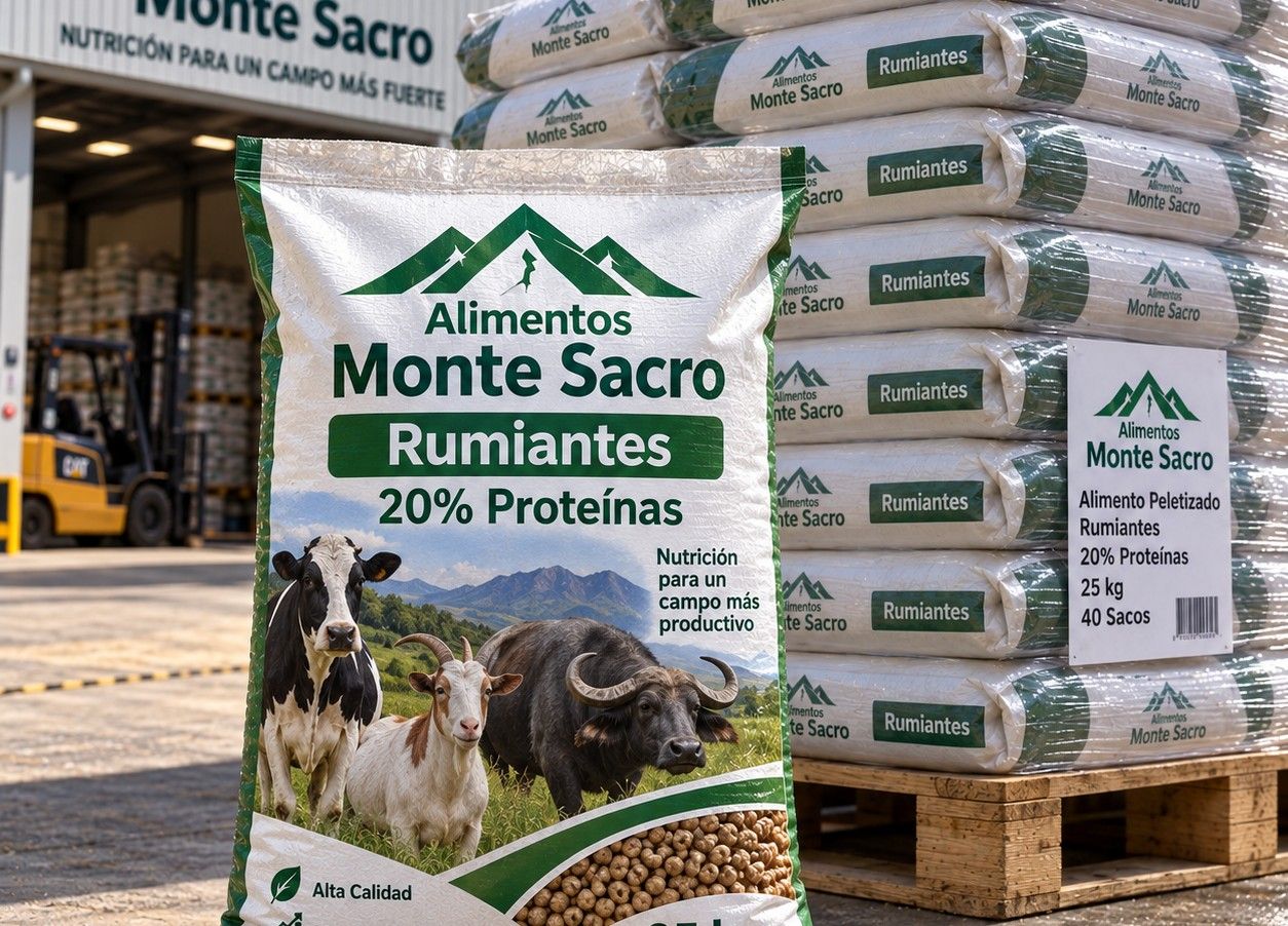 Visualización conceptual del saco de alimento para rumiantes con 20% de proteína
